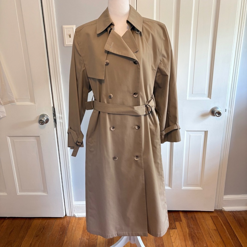 Vintage London Fog Womens Trench Coat 14 Petite Tan Beige Missing Zip-In Liner